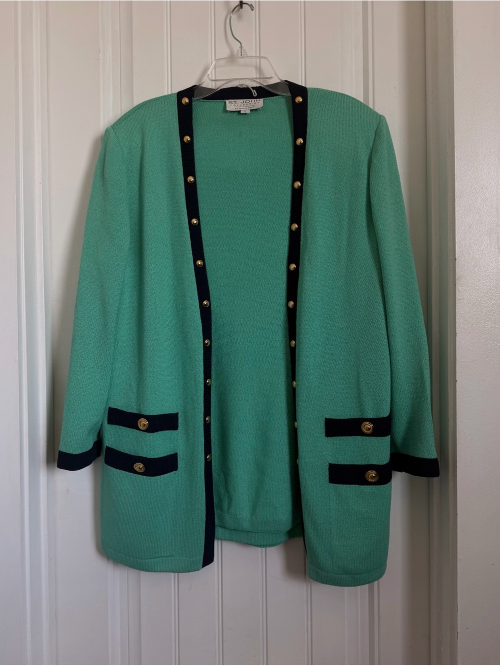 Vintage St. John Collection Suit Knit Turquoise & Navy Jacket Large Skirt 14